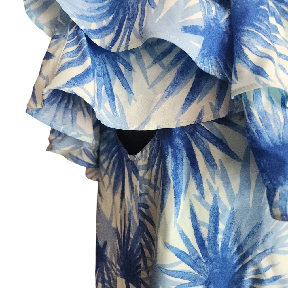 VINEYARD VINES Silk Blend Ruffle One-Shoulder Dress Blue Palm Leaf Size 2 $198 - Picture 3 of 7